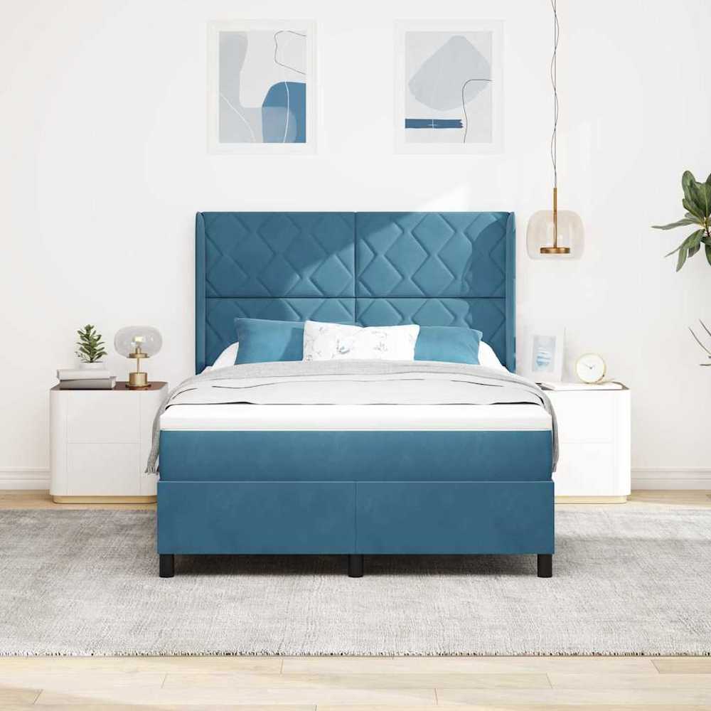 Kiemas lova su LED juostelėmis Mėlyna 140 x 190 cm Aksomas