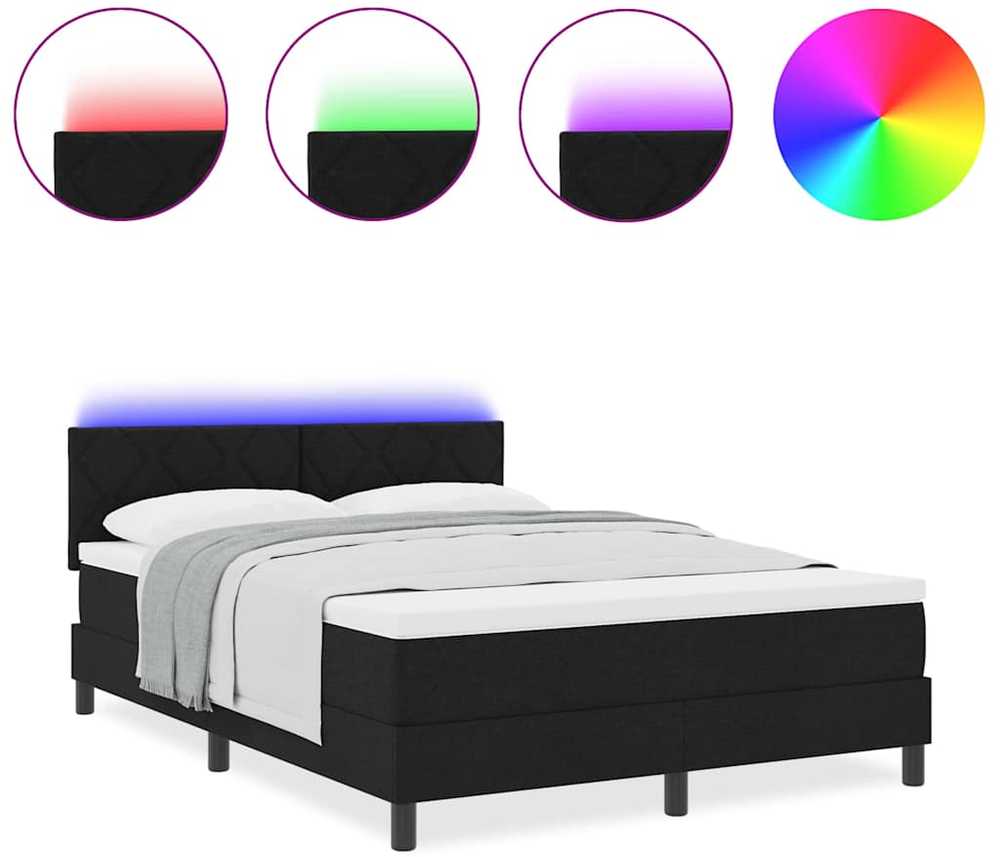 Kiemas lova su LED juostelėmis Juoda 140 x 190 cm audinys