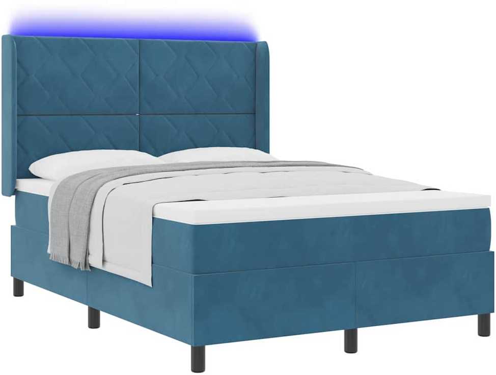 Kiemas lova su LED juostelėmis Mėlyna 140 x 190 cm Aksomas