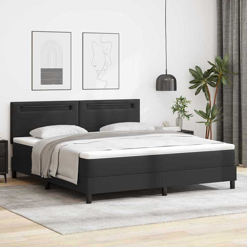 Kiemas lova su LED juostelėmis Juoda 180 x 200 cm Dirbtinė oda