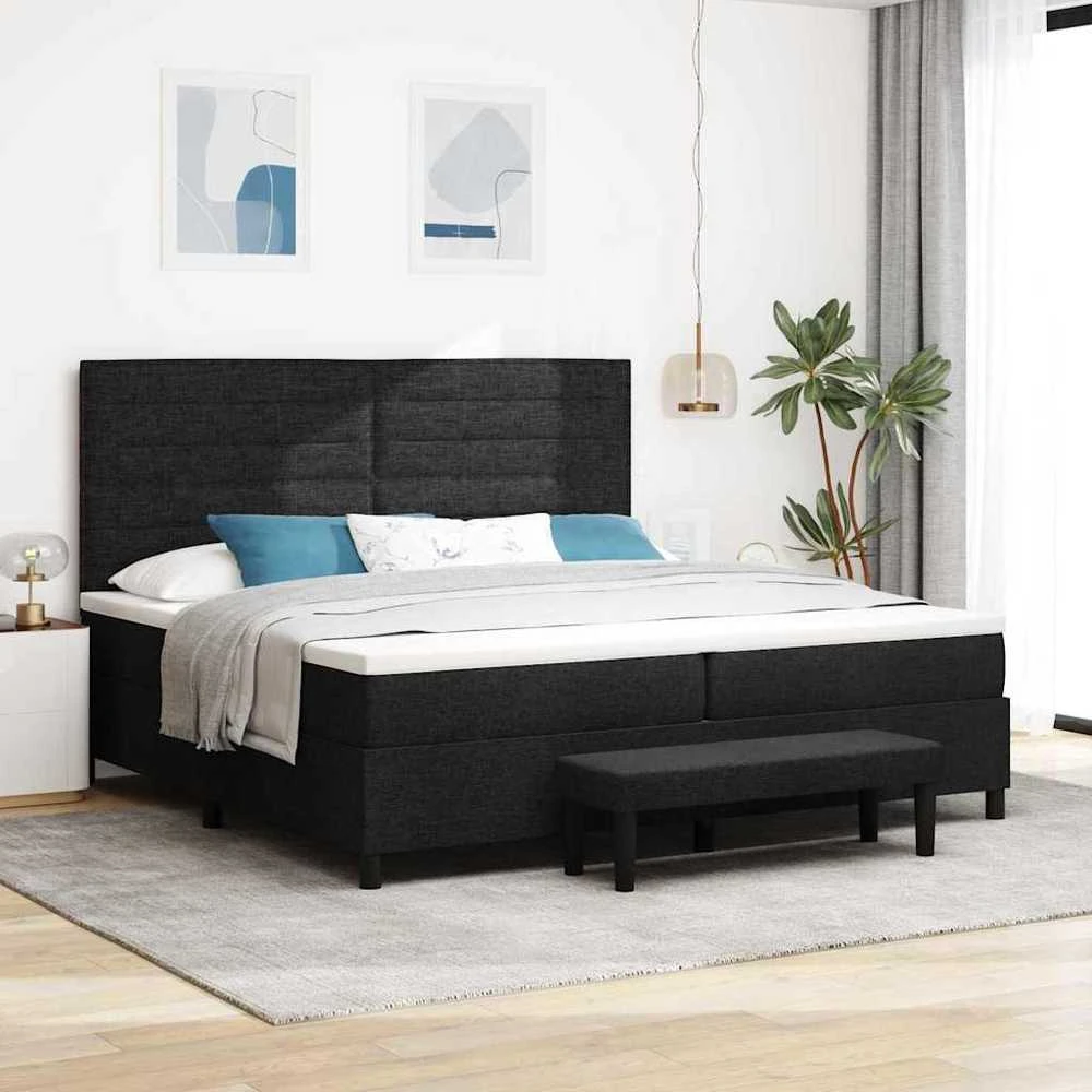 Kiemas lova su čiužiniu Juoda 200 x 200 cm audinys