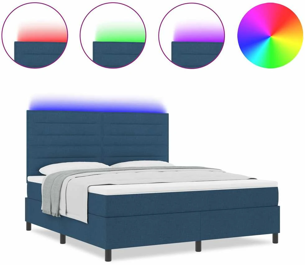 Kiemas lova su čiužiniu su LED Mėlyna 180 x 200 cm audinys