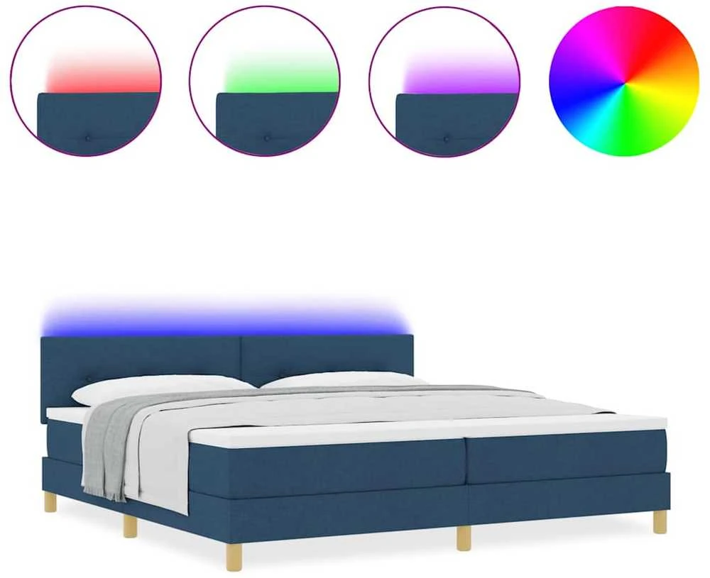 LED Čiužinio Lova su galvūgalio Mėlyna 200 x 200 cm audinys
