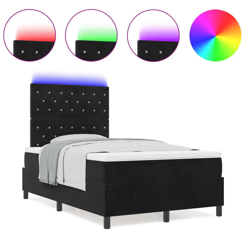 LED Čiužinio Lova su čiužiniu Juodas 120 x 190 cm Aksomas