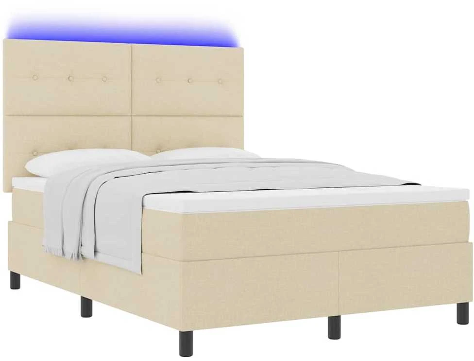 Kiemas lova su LED juostelėmis Kreminė 160 x 200 cm audinys