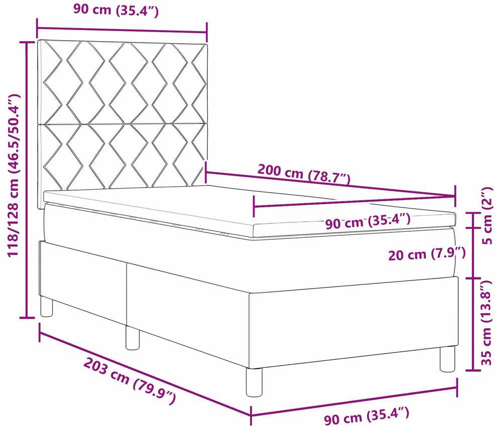 Kiemas lova su galvūgalio Juoda 90 x 200 cm audinys