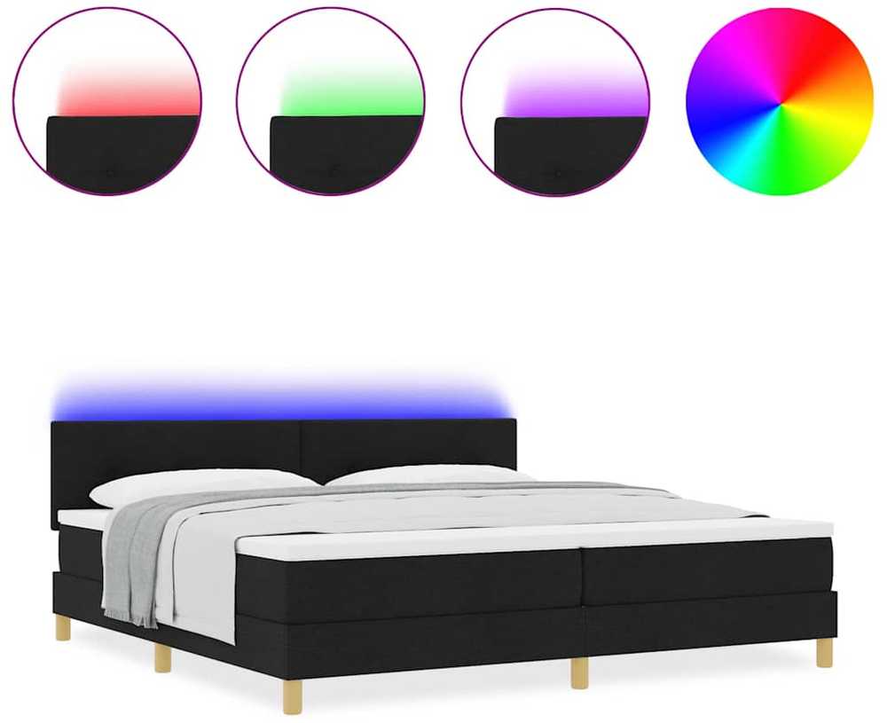 LED Čiužinio Lova su galvūgalio Juodas 200 x 200 cm audinys