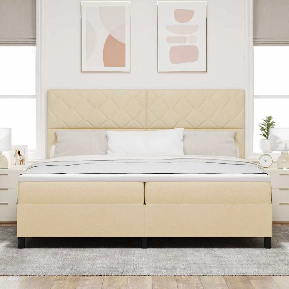 Kiemas lova su LED juostelėmis Kreminė 200 x 200 cm audinys