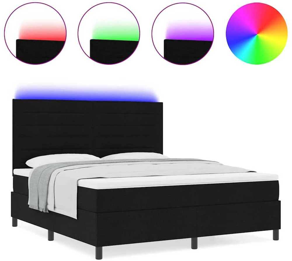 Kiemas lova su čiužiniu su LED Juoda 160 x 200 cm audinys