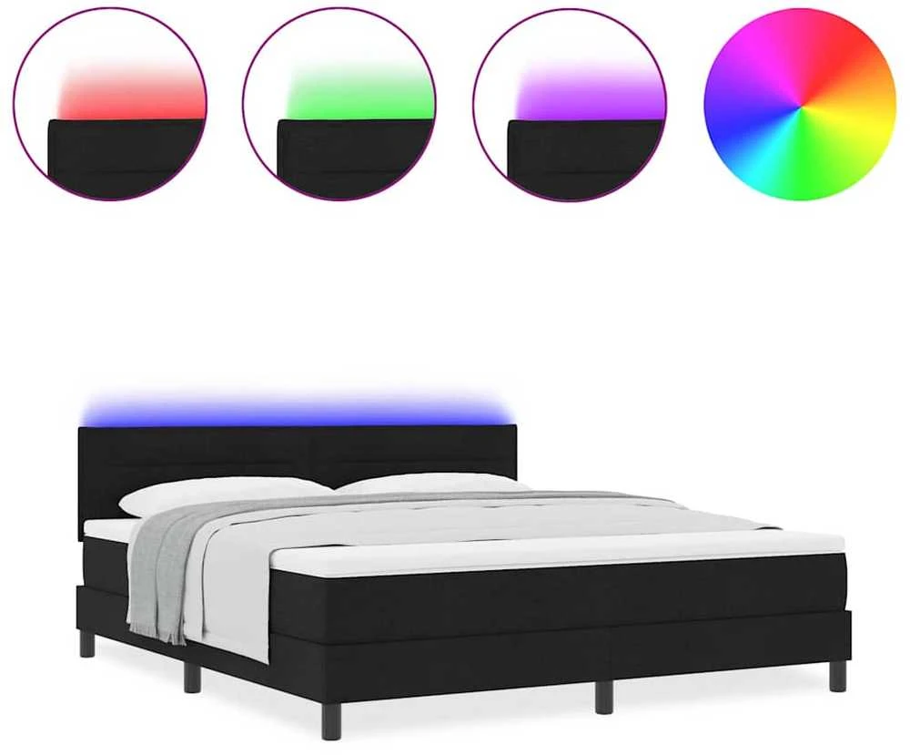 Kiemas lova su LED juostelėmis Juoda 180 x 200 cm audinys