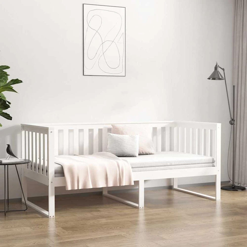 Dieninė lova be čiužinio Balta 100x200 cm medžio masyvo pušis