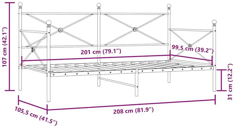 Dieninė lova be čiužinio Balta 100x200 cm Plienas