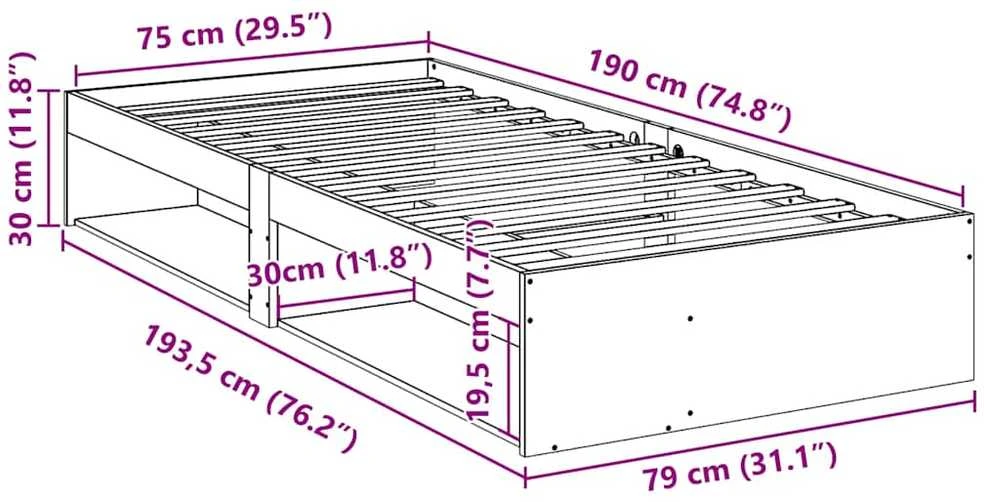 Dieninė lova be čiužinio Balta 75x190 cm medžio masyvo pušis
