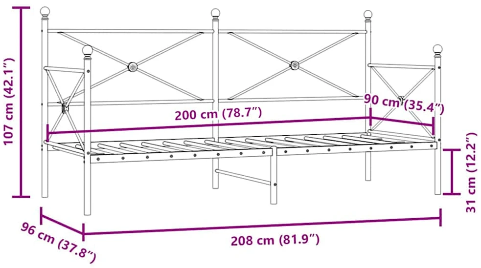 Dieninė lova be čiužinio Balta 90x200 cm Plienas