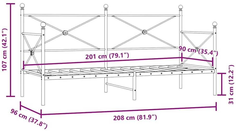 Dieninė lova be čiužinio Balta 90x200 cm Plienas
