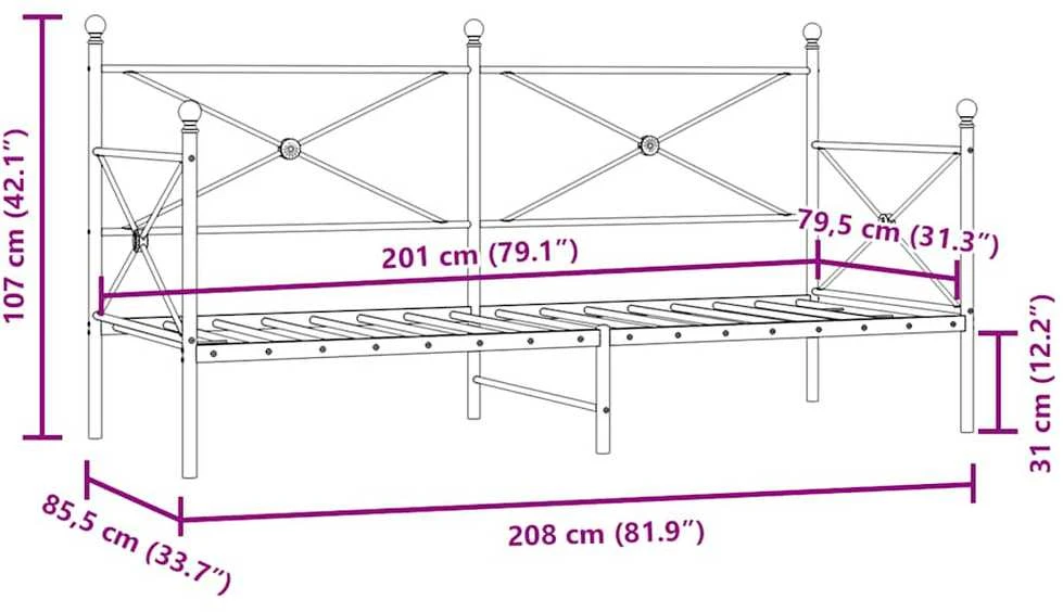 Dieninė lova be čiužinio Juoda 80x200 cm Plienas