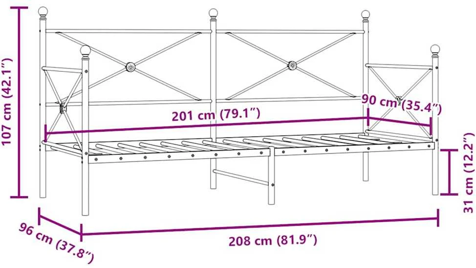 Dieninė lova be čiužinio Juoda 90x200 cm Plienas