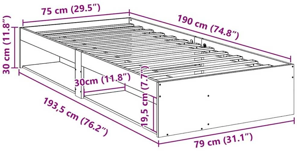 Dieninė lova be čiužinio Vaškas Ruda 75x190 cm Pušies masyvo