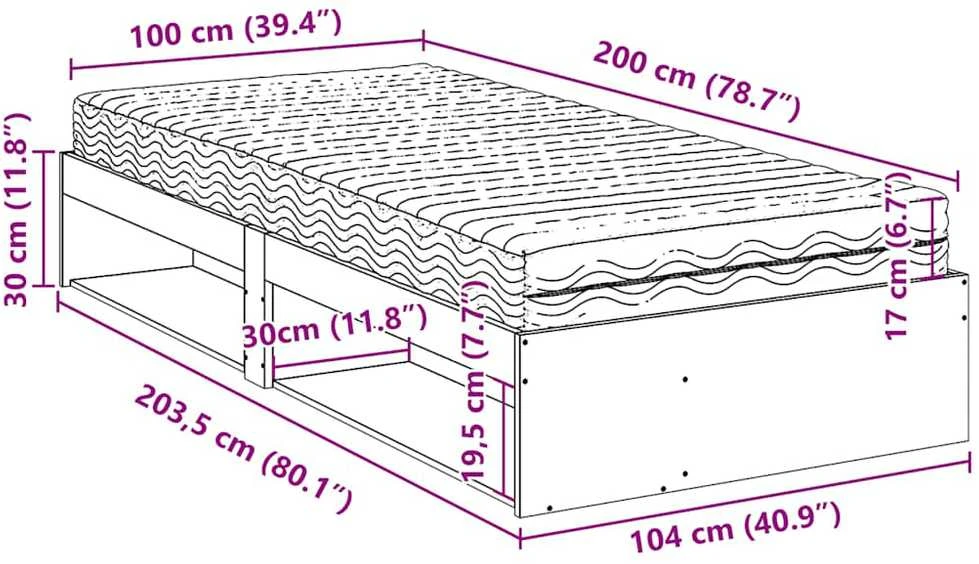 Dieninė lova su čiužiniu Balta 100x200 cm medžio masyvo pušis
