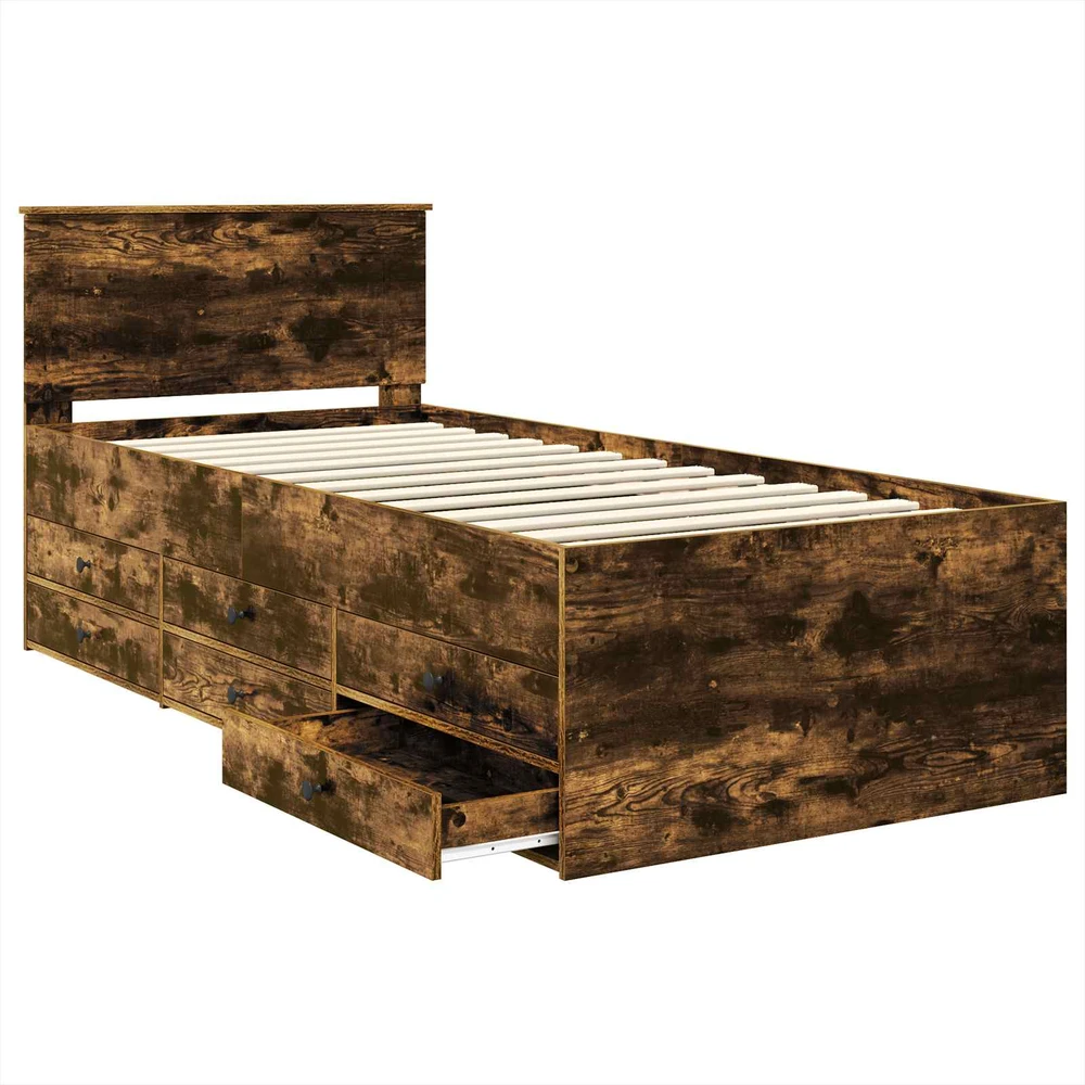 Dienos lova Rūkyto ąžuolo ir juoda 90 x 200 cm Apdirbta mediena
