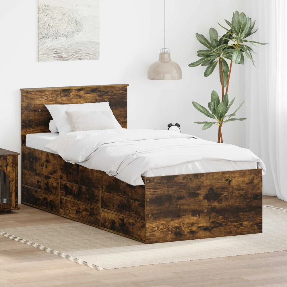 Dienos lova Rūkyto ąžuolo ir juoda 90 x 200 cm Apdirbta mediena