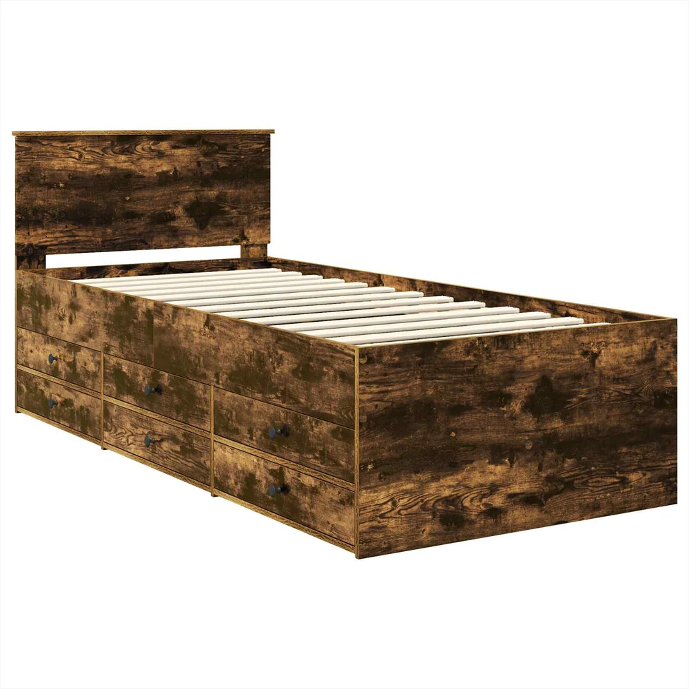 Dienos lova Rūkyto ąžuolo ir juoda 90 x 200 cm Apdirbta mediena