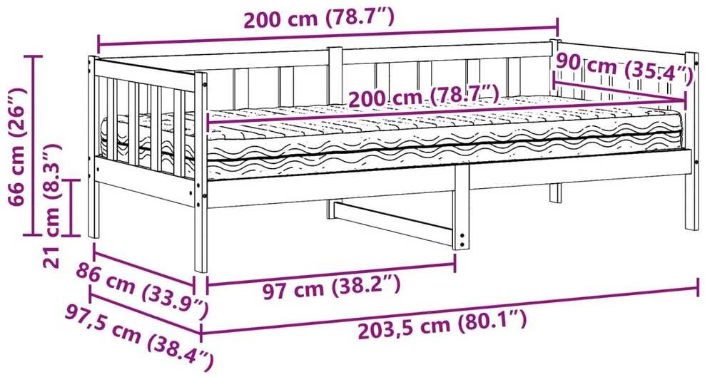 Dienos lova su galvūgalio Vaškas rudas ir baltas 90 x 200 cm