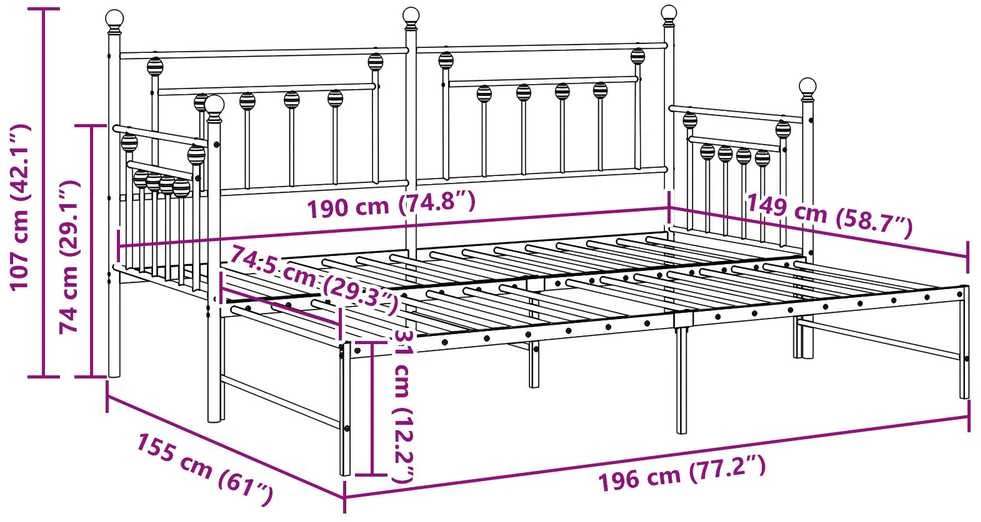 Lova Dienos lovos rėmas Balta 75 x 190 cm Plienas