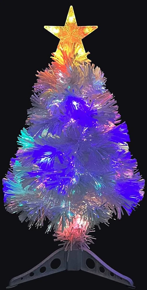 Dirbtinė apšviesta Kalėdų eglutė, balta, 64cm, optinis pluoštas