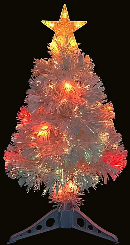 Dirbtinė apšviesta Kalėdų eglutė, balta, 64cm, optinis pluoštas