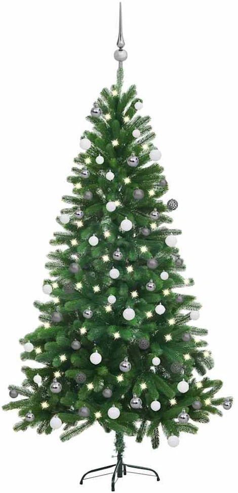 Dirbtinė apšviesta Kalėdų eglutė su žaisliukais, žalia, 150cm