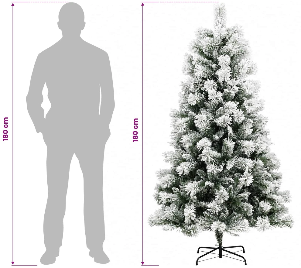 Dirbtinė eglutė su lankstomomis šakomis ir bumbulais 180 cm