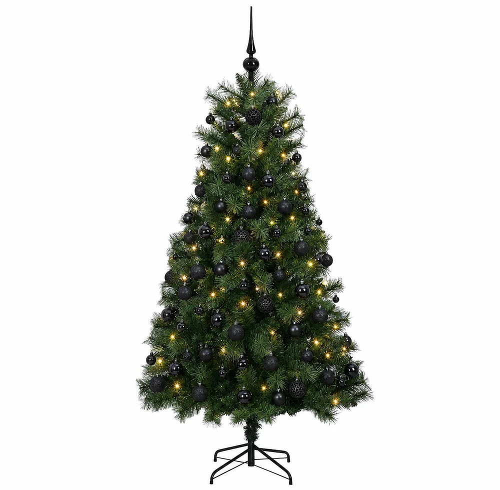 Dirbtinė eglutė su lankstomomis šakomis ir bumbulais 150 cm