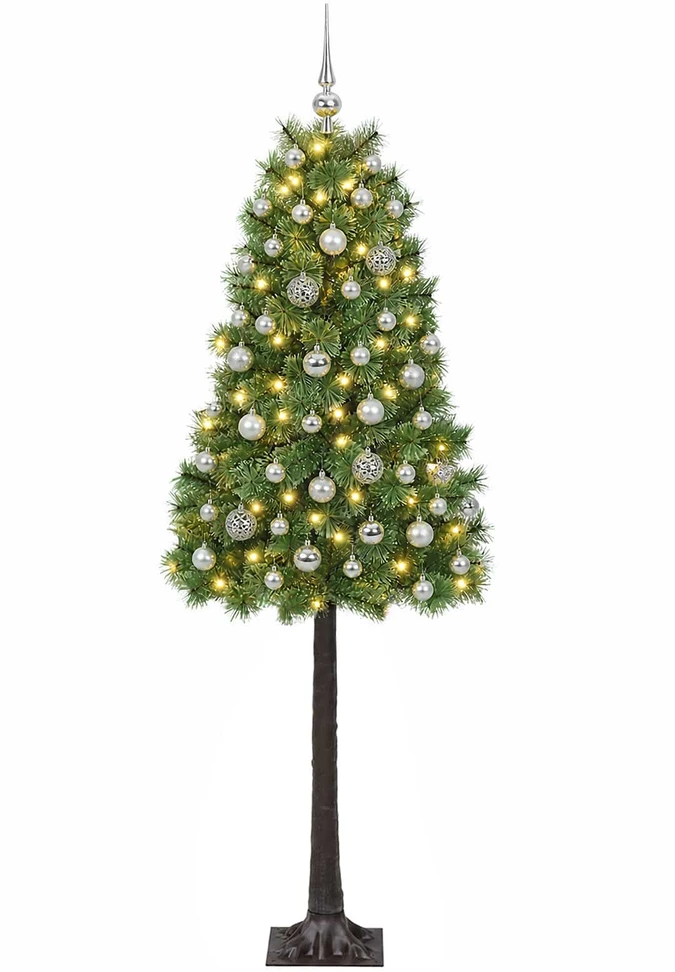 Dirbtinė eglutė su lankstomomis šakomis ir bumbulais 150 cm