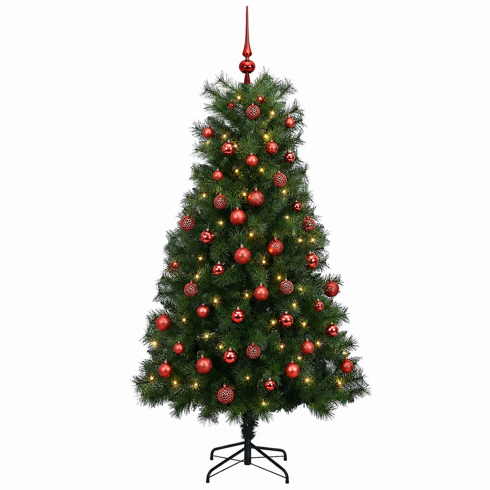 Dirbtinė eglutė su lankstomomis šakomis ir bumbulais 210 cm
