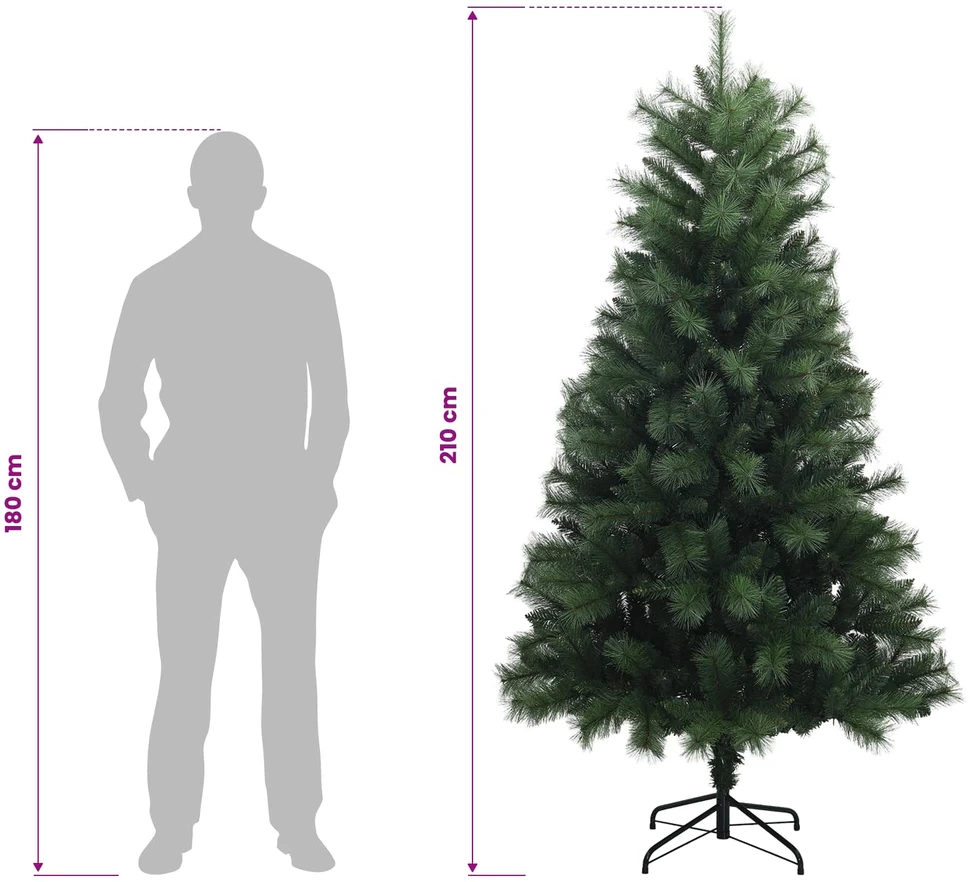 Dirbtinė eglutė su lankstomomis šakomis ir bumbulais 210 cm