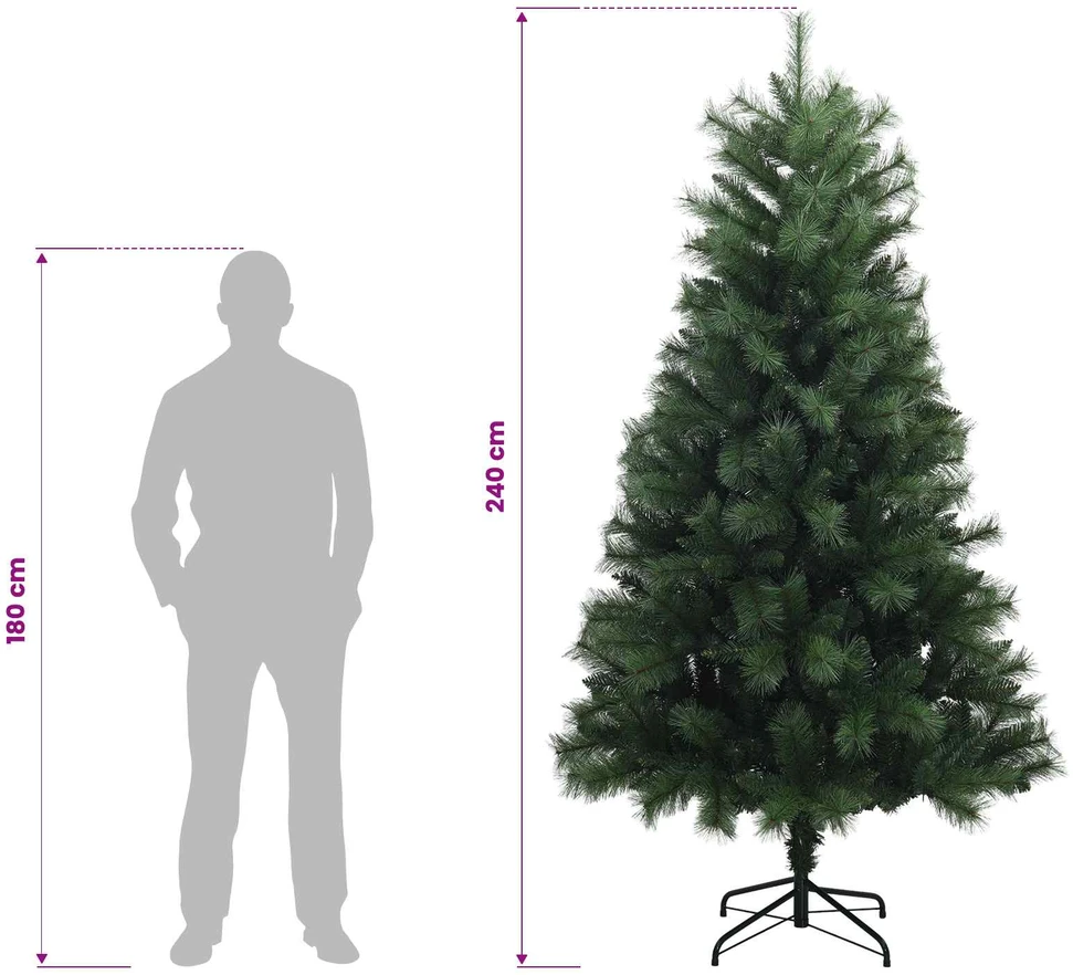 Dirbtinė eglutė su lankstomomis šakomis ir bumbulais 240 cm