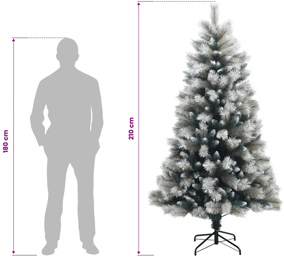 Dirbtinė eglutė su lankstomomis šakomis ir bumbulais 210 cm
