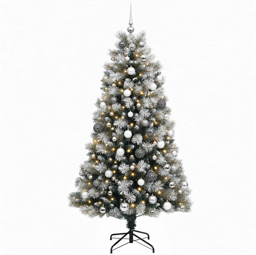 Dirbtinė eglutė su lankstomomis šakomis ir bumbulais 180 cm
