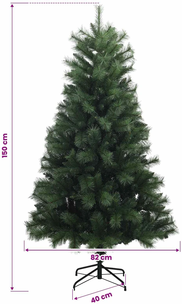 Dirbtinė eglutė su lankstomomis šakomis ir bumbulais 150 cm