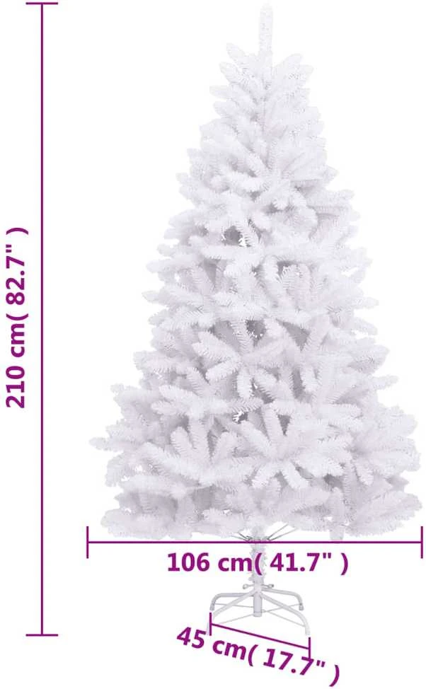 Dirbtinė eglutė su šarnyrinėmis šakomis/stovu, balta, 210cm