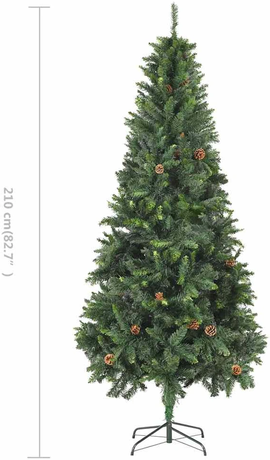 Dirbtinė kalėdinė eglutė su kankorėžiais, žalios sp., 210cm