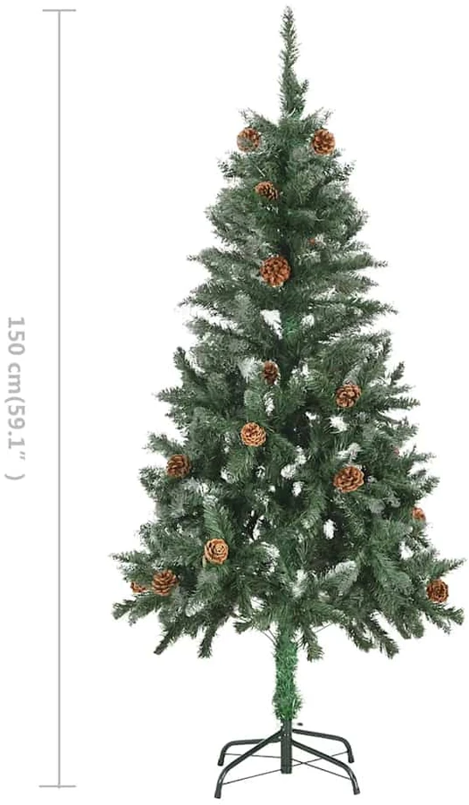 Dirbtinė kalėdinė eglutė su kankorėžiais ir baltu blizg., 150cm