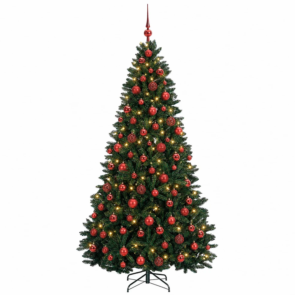 Dirbtinė kalėdinė eglutė, tamsiai žalia, su žaisliukais 240 cm