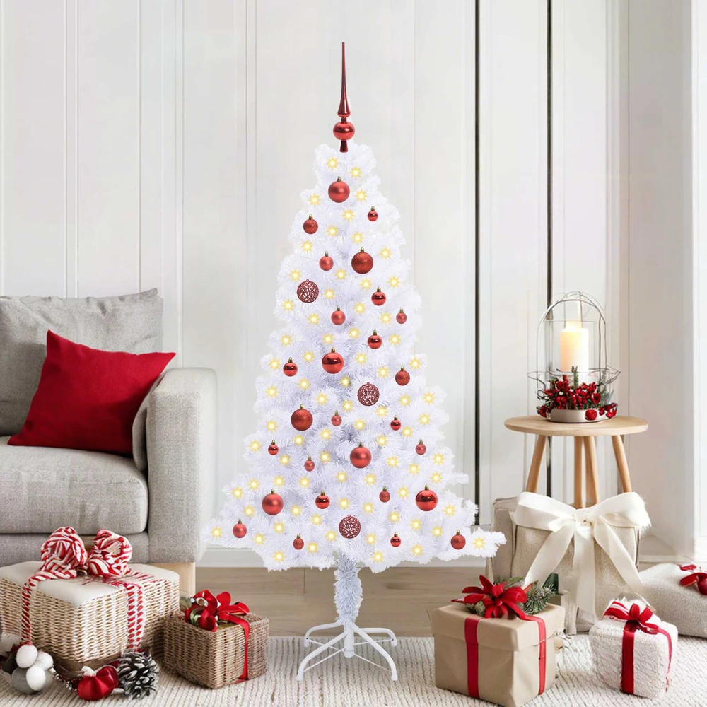 Dirbtinė Kalėdų eglutė su 150 LED Balta 150 cm PVC ir plienas