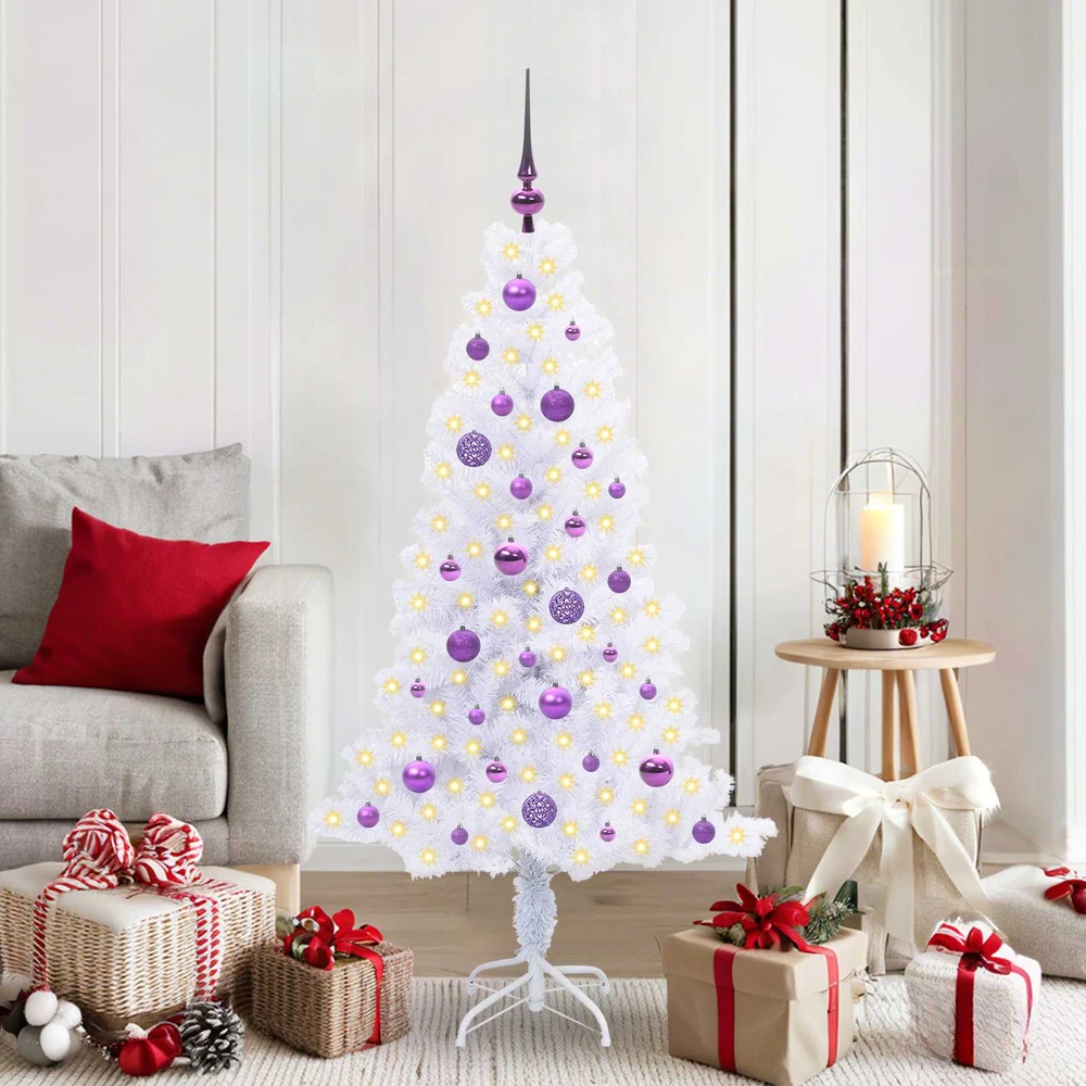 Dirbtinė Kalėdų eglutė su 150 LED Balta 150 cm PVC ir plienas