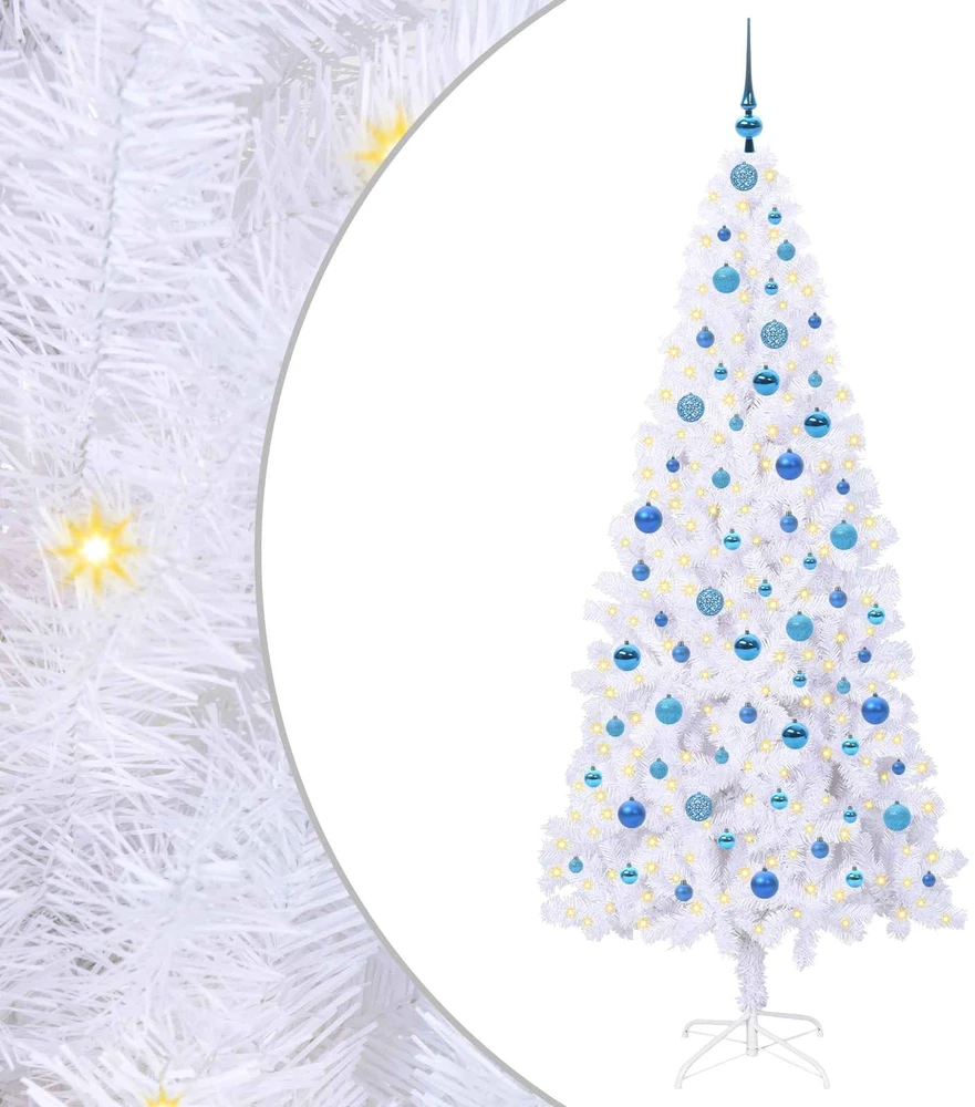 Dirbtinė Kalėdų eglutė su 300 LED Balta 210 cm PVC ir Plienas