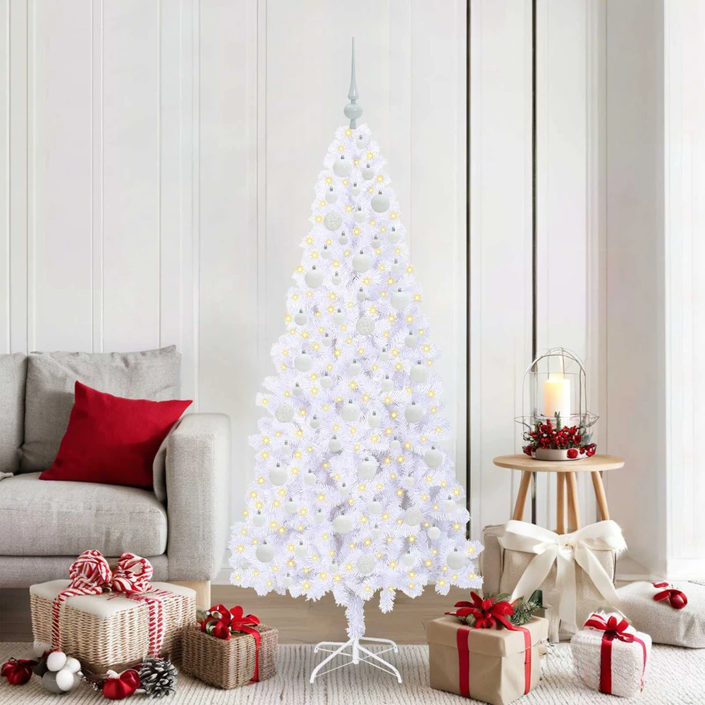 Dirbtinė Kalėdų eglutė su 300 LED Balta 180 cm PVC ir Plienas