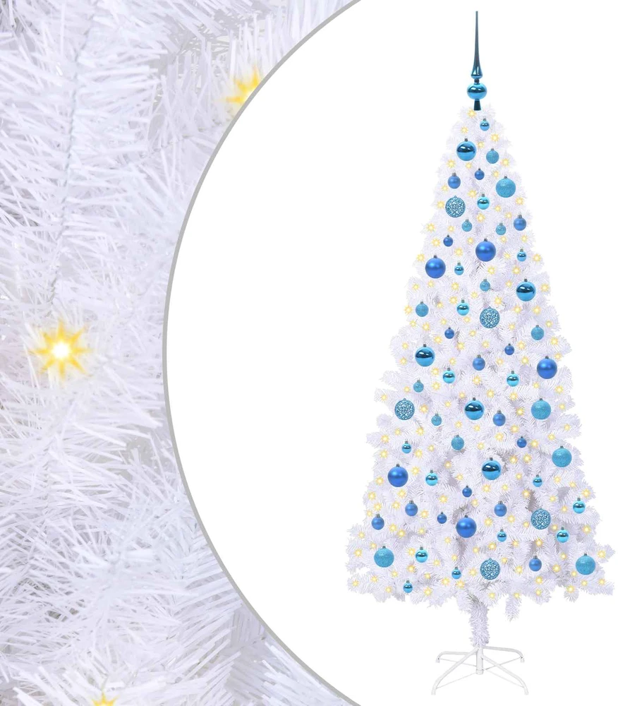 Dirbtinė Kalėdų eglutė su 300 LED Balta 180 cm PVC ir Plienas