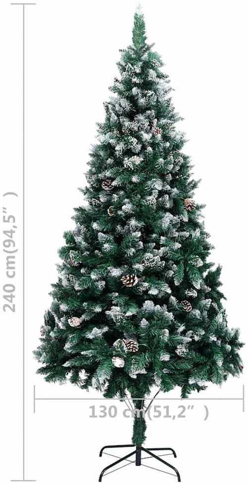 Dirbtinė Kalėdų eglutė su žaisliukais ir kankorėžiais, 240cm